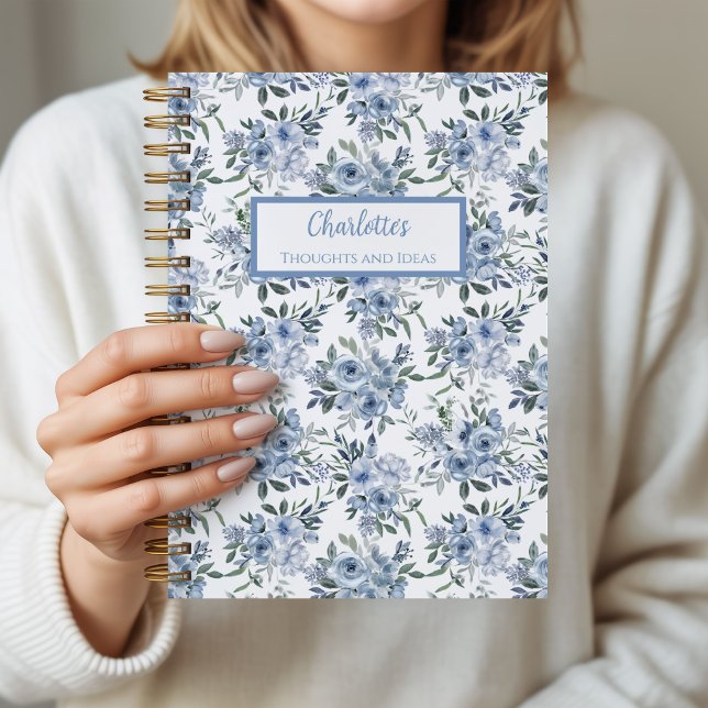 Blue Flowers Personalised Journal Notebook (Charlotte Blue Roses Spiral Notebook)