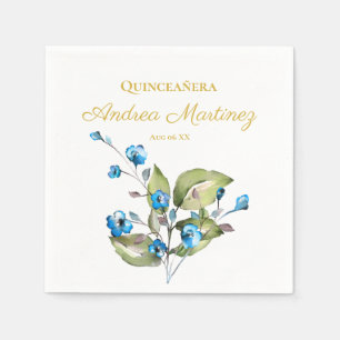 Blue Flowers Personalised Quinceañera Napkin