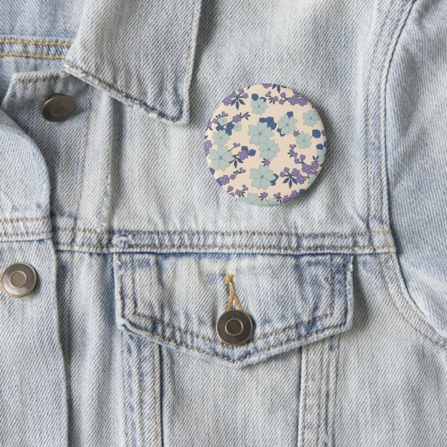 Blue Flowers, Purple Flowers, Floral Pattern 6 Cm Round Badge (In Situ)
