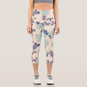 Blue Flowers, Purple Flowers, Floral Pattern Capri Leggings