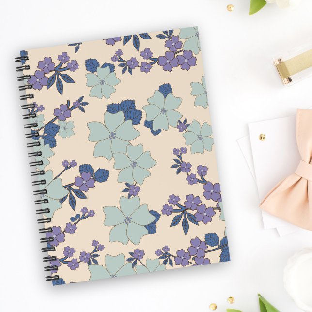 Blue Flowers, Purple Flowers, Floral Pattern Notebook (Creator Uploaded)