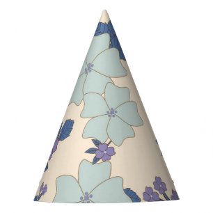 Blue Flowers, Purple Flowers, Floral Pattern Party Hat