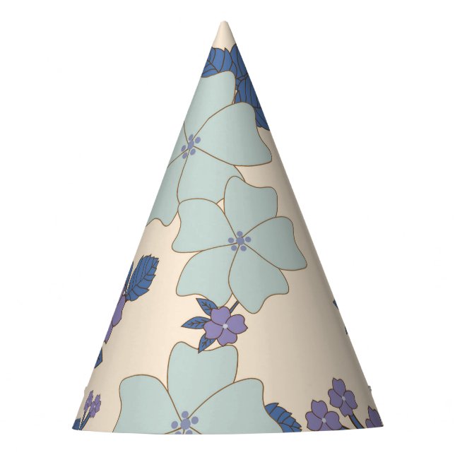 Blue Flowers, Purple Flowers, Floral Pattern Party Hat (Front)