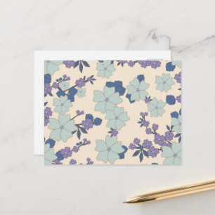 Blue Flowers, Purple Flowers, Floral Pattern Postcard