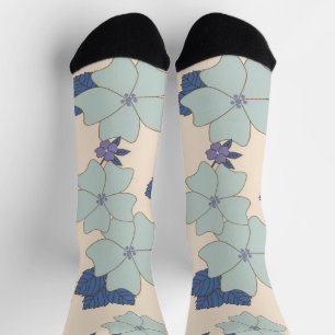 Blue Flowers, Purple Flowers, Floral Pattern Socks