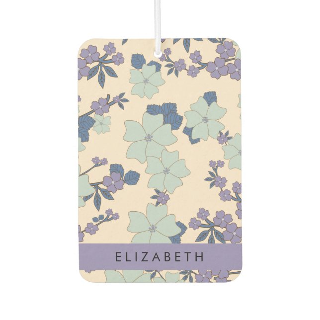 Blue Flowers, Purple Flowers, Floral, Your Name Car Air Freshener (Front)