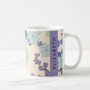 Blue Flowers, Purple Flowers, Floral, Your Name Coffee Mug