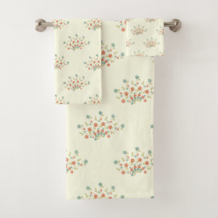 Blue Flowers, Red Flowers, Pattern Of Flowers Bath Towel Set