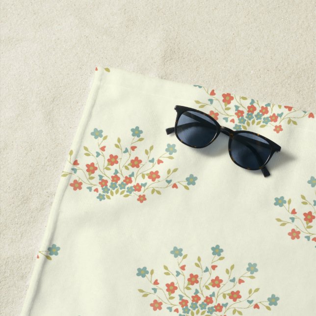 Blue Flowers, Red Flowers, Pattern Of Flowers Beach Towel (In Situ)