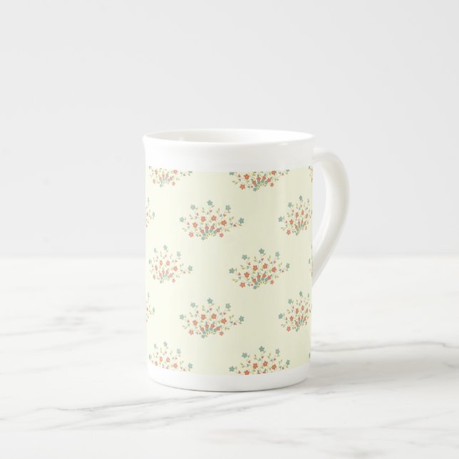 Blue Flowers, Red Flowers, Pattern Of Flowers Bone China Mug (Front Right)