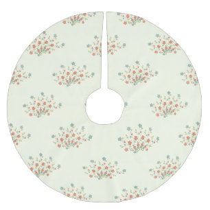 Blue Flowers, Red Flowers, Pattern Of Flowers Brushed Polyester Tree Skirt