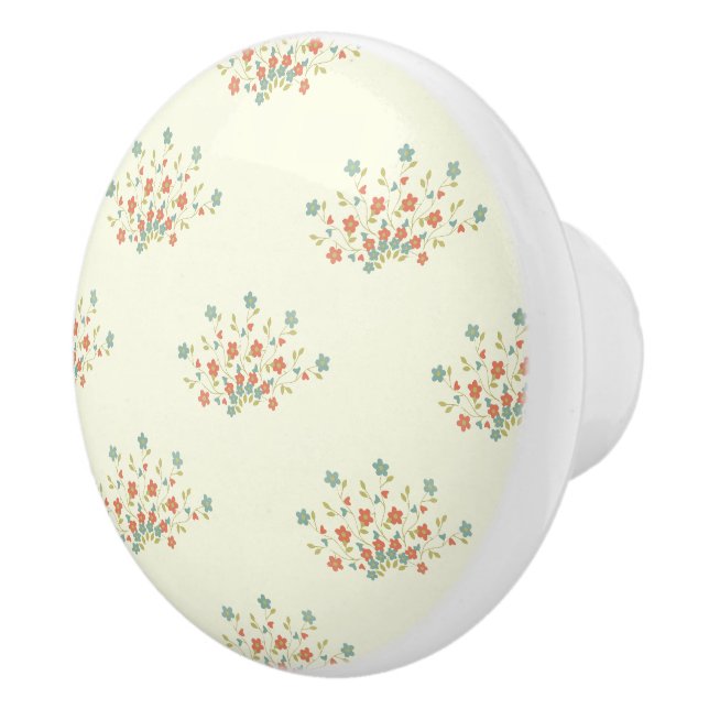Blue Flowers, Red Flowers, Pattern Of Flowers Ceramic Knob (Right)