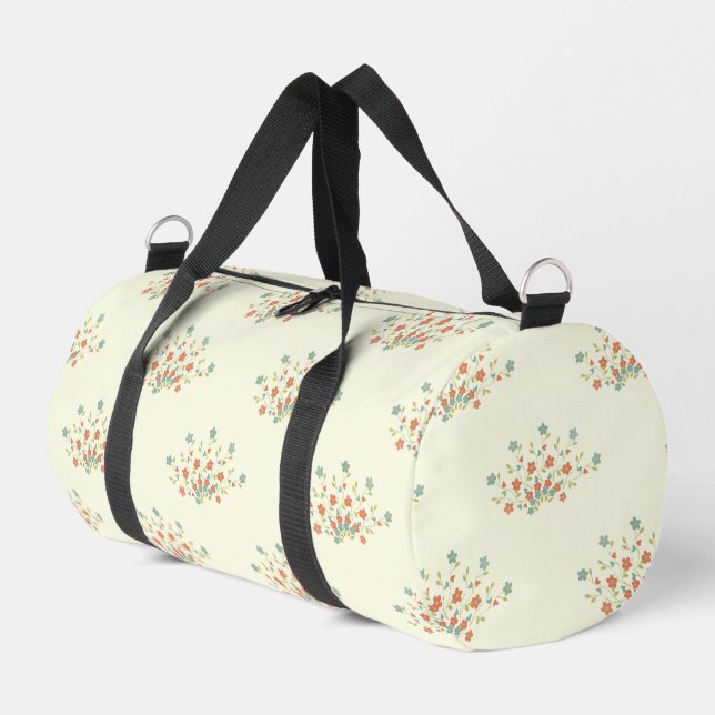 Blue Flowers, Red Flowers, Pattern Of Flowers Duffle Bag (Left Corner)