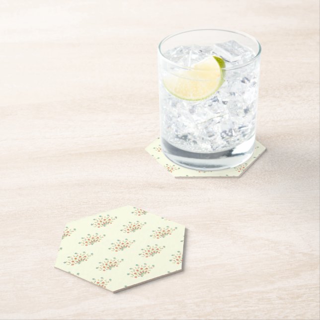 Blue Flowers, Red Flowers, Pattern Of Flowers Paper Coaster (Insitu)