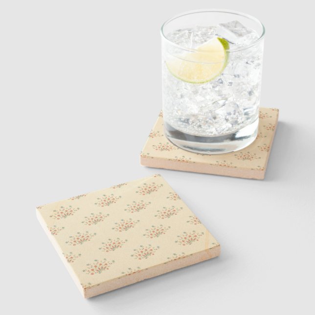 Blue Flowers, Red Flowers, Pattern Of Flowers Stone Coaster (Side)