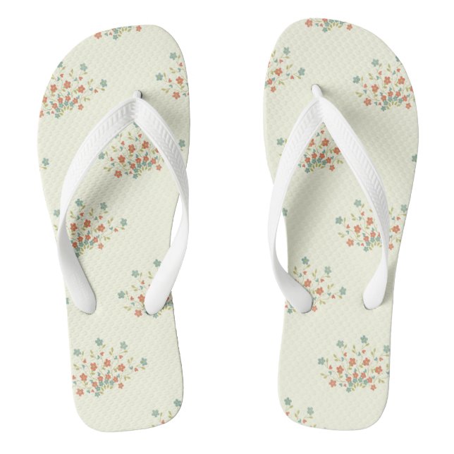 Blue Flowers, Red Flowers, Pattern Of Flowers Thongs (Footbed)
