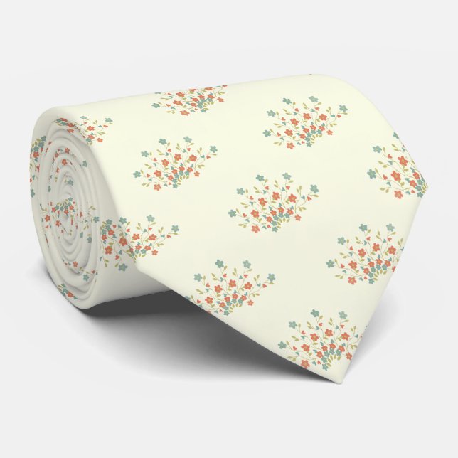 Blue Flowers, Red Flowers, Pattern Of Flowers Tie (Rolled)
