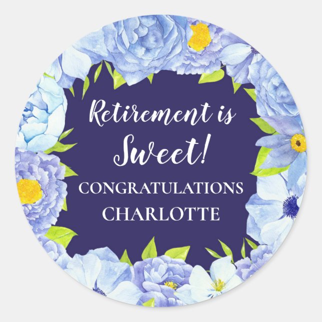 Blue Flowers Retirement Party Favour Tag (Front)