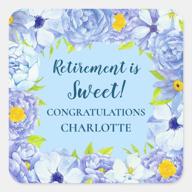 Blue Flowers Retirement Party Favour Tag (Front)