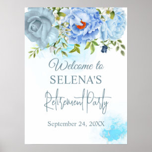 Blue flowers Retirement Party Welcome Sign