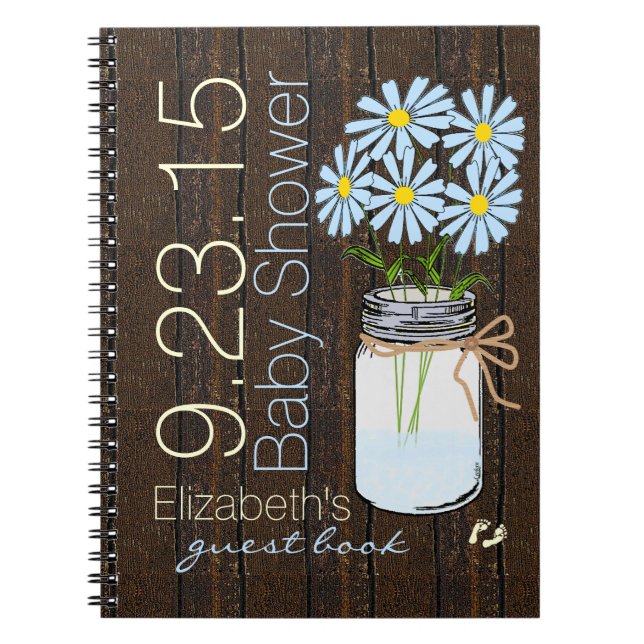 Blue Flowers Rustic Country Guest Book (Front)