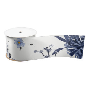 Blue flowers satin ribbon