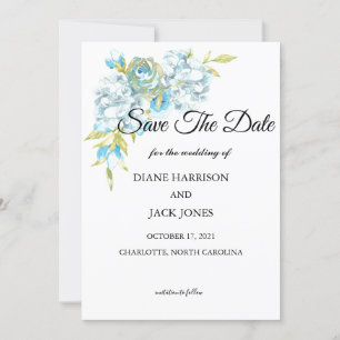 Blue Flowers Save The Date Wedding Invitation