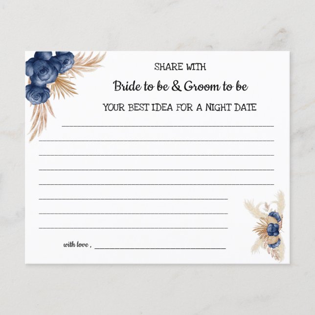 Blue Flowers Share a Date Night Bridal Shower Card (Front)