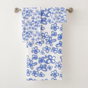 Blue flowers shower curtain bath towel set
