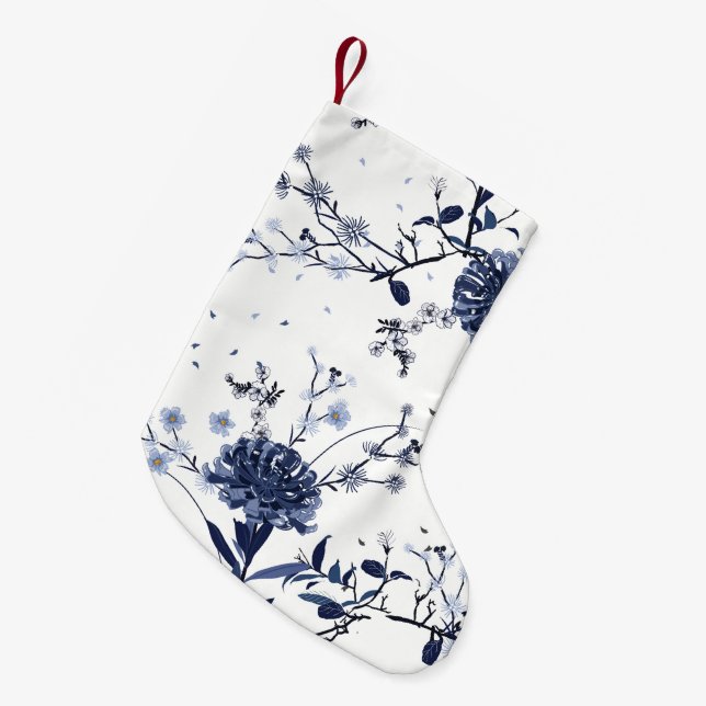 Blue flowers small christmas stocking (Front (Hanging))