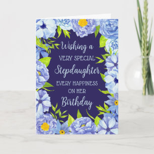 Blue Flowers Stepdaughter Birthday Card