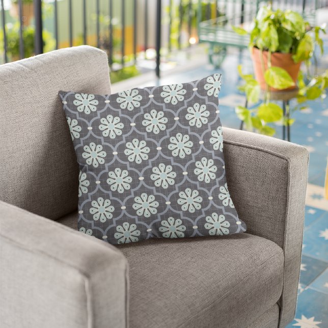 Blue Flowers/Stripes Decorative Throw Pillow (Creator Uploaded)