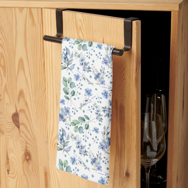 Blue Flowers Tea Towel (Thirds Fold)
