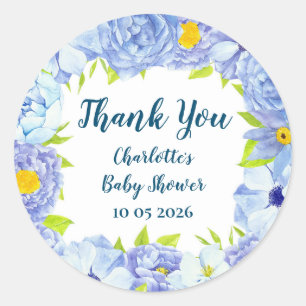 Blue Flowers Thank You Baby Shower Favour Tag