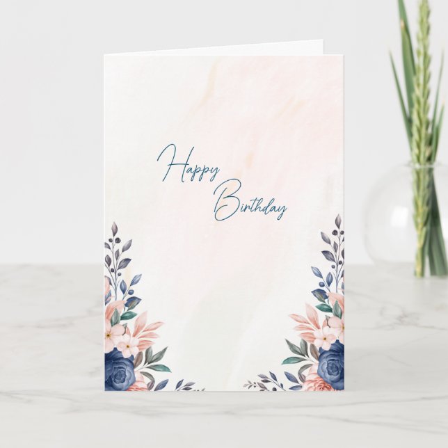 Blue Flowers theme birthday card  (Front)