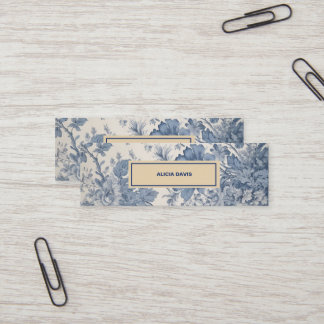 Blue Flowers Toile de Jouy your name mini bookmark Business Card