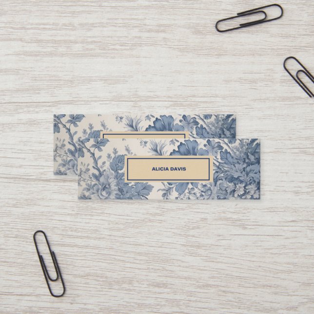 Blue Flowers Toile de Jouy your name mini bookmark Business Card (Front/Back In Situ)