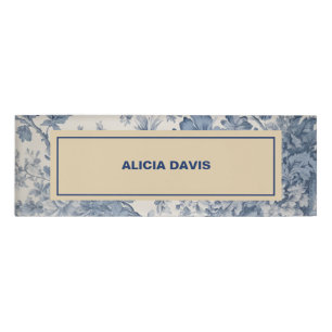 Blue Flowers Toile de Jouy your name mini bookmark Name Tag