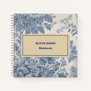 Blue Flowers Toile de Jouy your name  Notebook