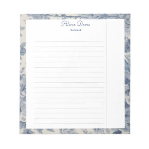 Blue Flowers Toile de Jouy your name  Notepad
