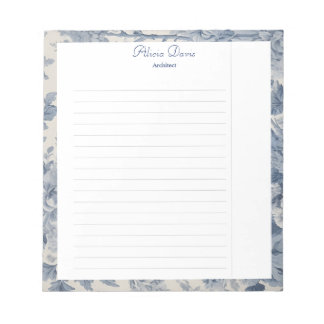 Blue Flowers Toile de Jouy your name  Notepad