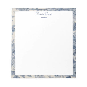 Blue Flowers Toile de Jouy your name  Notepad