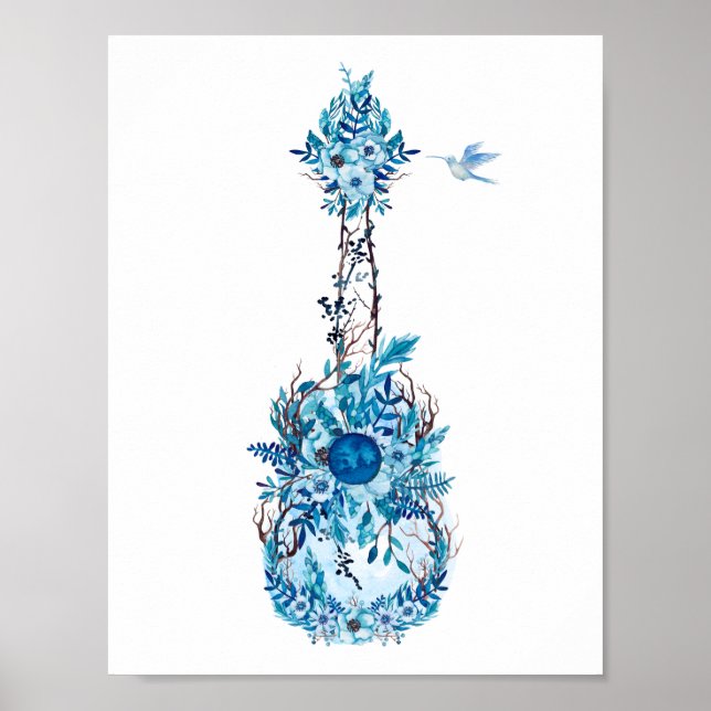Blue Flowers Ukulele Poster (Front)