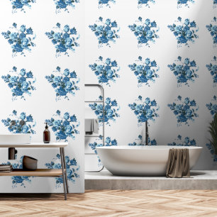 Blue Flowers Vintage Design Retro Wallpaper