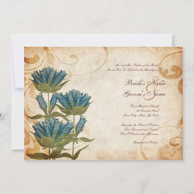 Blue Flowers Vintage Wedding Invitations (Front)