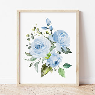 Blue Flowers, Watercolor Flowers, Boy Nursery Photo Print