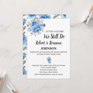 Blue Flowers Wedding Anniversary Renewal Vows Invitation