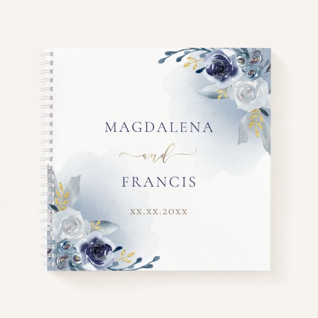blue flowers wedding Guest Book (Front)