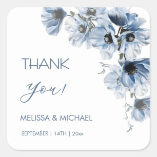 Blue Flowers Wedding Thank You Square Sticker