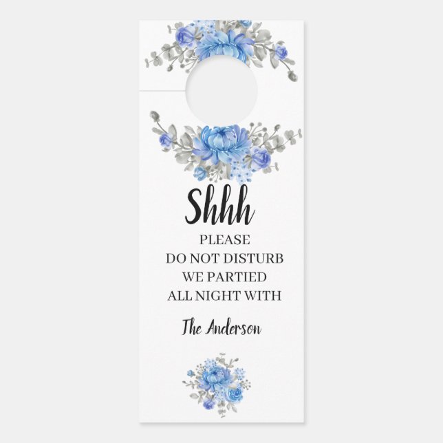 Blue Flowers Wedding Welcome Door Hanger (Front)